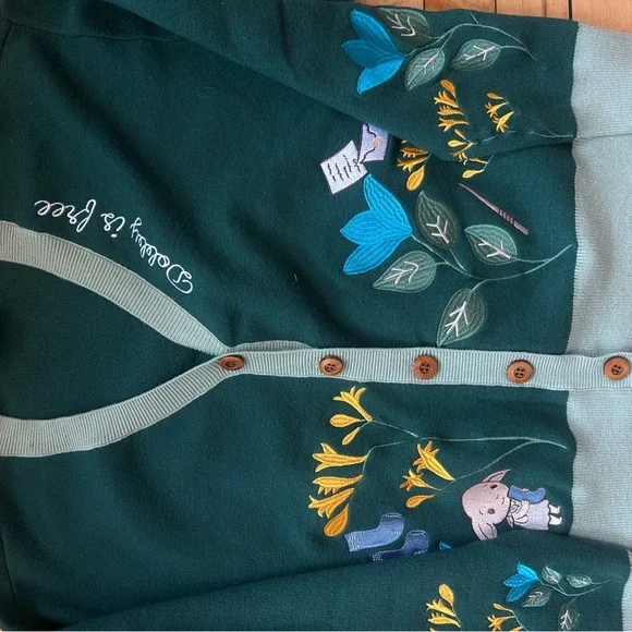 Harry Potter Dobby Floral Green Cardigan Sweater - Picture 2 of 4